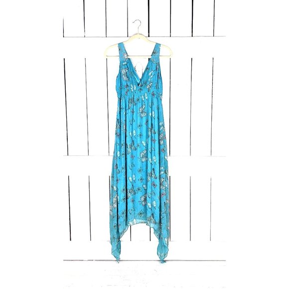 eye candy Dresses & Skirts - 90s vintage blue butterfly sleeveless long maxi asymmetric hem boho dress